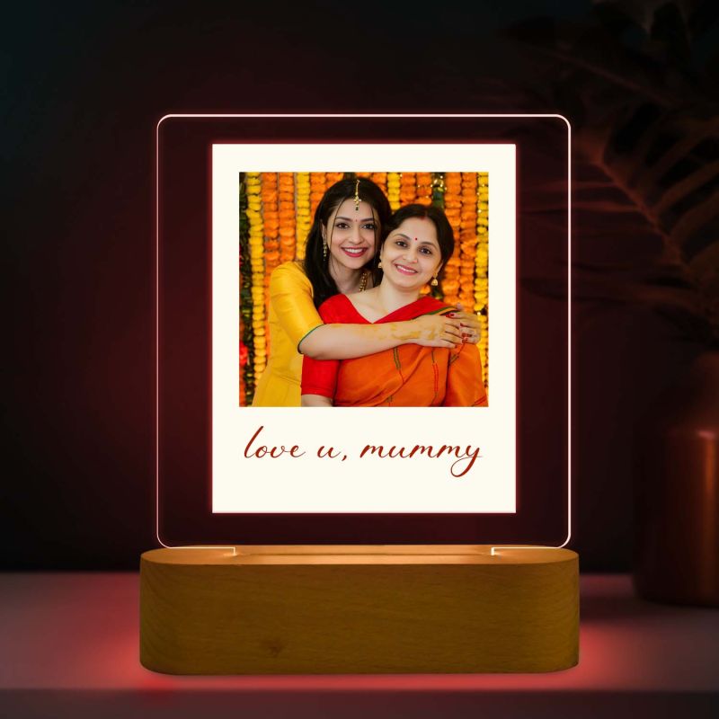 Personalized Led Photo Frame Lamp with Multicolored Light & Wooden Stand Birthday Gift for Mom from Daughter Mothers Day Gift Memorable Gift for Mom